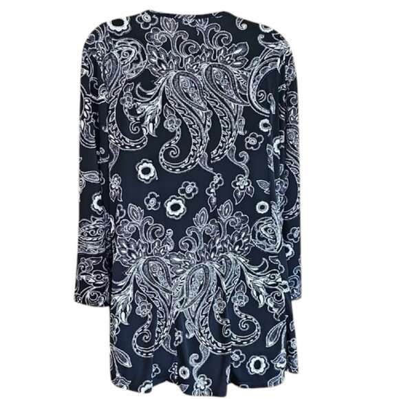 EST. 1848 Black and White Paisley V-Neck Top stretch textured flowing flared - Picture 4 of 14
